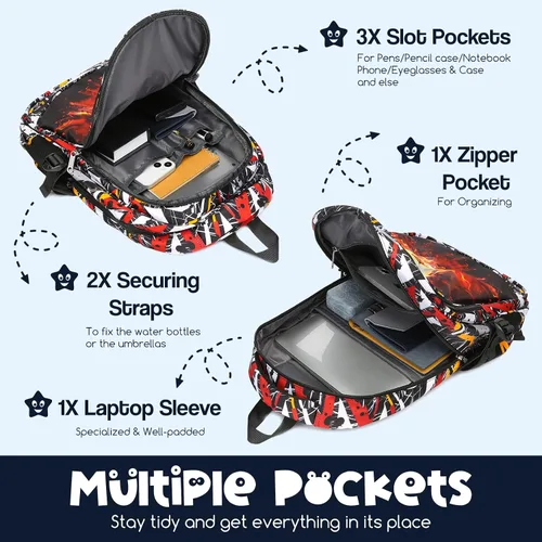 Vista 3 de FOKDUVB Mochila para niños, bolsas de libros escolares para jardín de infantes, primaria, preescolar, mochilas para niños, Béisbol de fuego B