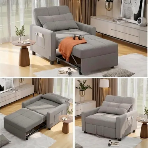 Vista 10 de Aiho - Sofá cama convertible 3 en 1 con diseño ajustable, color beige Respaldo ajustable con cama extraíble, almohada y bolsillo de almacenamiento