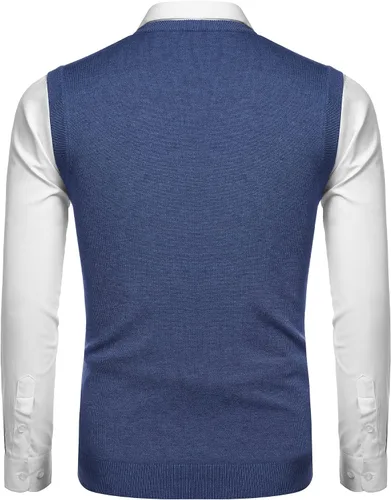 Vista 38 de Amussiar Suéter casual para hombre, chaleco con cuello en V, ajustado, sin mangas, suéter de punto
