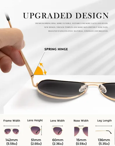 Vista 3 de HENGOSEN Lentes de sol polarizados de aviador para hombres y mujeres, marco de metal premium, lentes de sol Pilot con protección UV 400