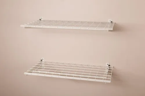Vista 2 de Hyloft Paquete de 2 estantes de garaje de pared de acero resistente, ajustable de 36 x 18 pulgadas, incluye barra para colgar, carga máxima de Blanco
