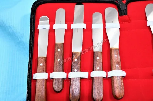 Vista 3 de Juego de 9 espátulas de mezcla dental de acero inoxidable de grado prémium con mango de madera