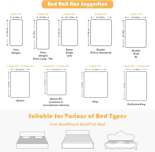 Vista 9 de BABY JOY Riel de cama para niños pequeños, 69 pulgadas, extra largo, altura ajustable y plegable, protector de riel de cama de bebé con malla Gris