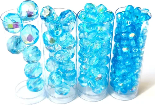 Vista 6 de Juego de cuentas de cristal checo pulido al fuego en color aguamarina AB para la fabricación de joyas y manualidades - diferentes tamaños 0.118 in