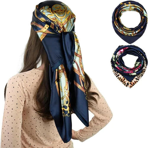 Vista 124 de corciova - Bufanda cuadrada grande para mujer, diadema sedosa para cabello rizado, lazo para dormir por la noche, bandana a la moda, 35 x 35