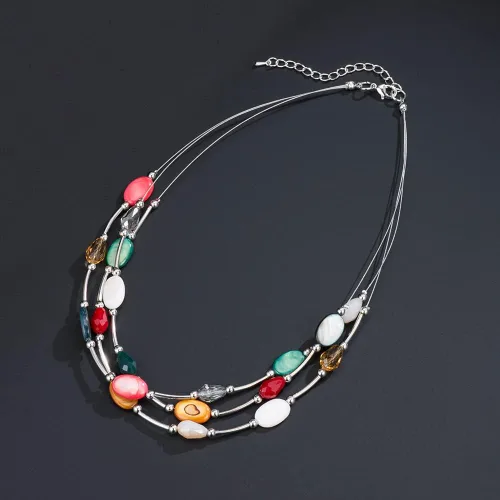 Vista 5 de Collar a capas con cristal para mujer, gargantilla con cadena de plata gruesa, regalo de cumpleaños para mujer