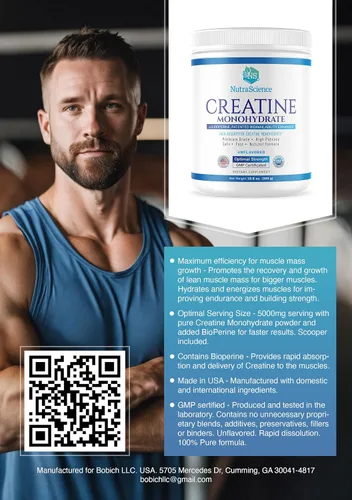 Vista 6 de NutraScience - Monohidrato de creatina en polvo con BioPerine, apoya el crecimiento y la recuperación muscular magra, 60 porciones, 5000 mg por