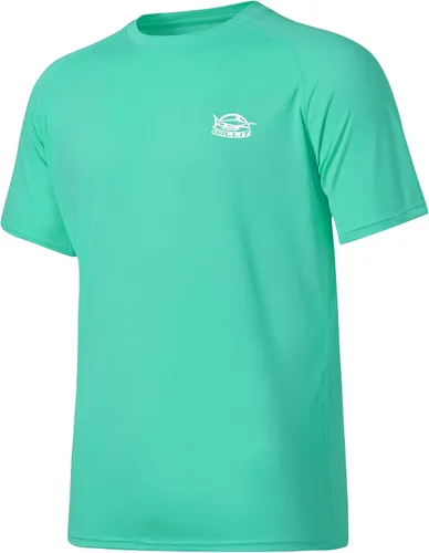 Vista 28 de Willit Camiseta de protección solar con capucha para hombre, manga corta, UPF 50+, FPS, secado rápido, resistente al agua Verde fluorescente