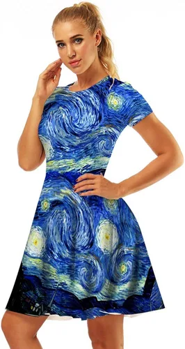 Vista 2 de Plustrong Vestido midi acampanado casual de manga corta con estampado 3D para mujer