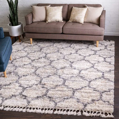 Vista 12 de Unique Loom Hygge Shag Collection - Alfombra de área enrejado (2 pies 2 pulgadas x 3 pies, rectangular, marfil / gris)