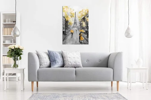 Vista 4 de Lienzo decorativo para pared de París en blanco y negro, amarillo, 12 x 8 pulgadas