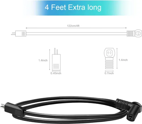 Vista 3 de Sopito Cable de alimentación de extensión para sillón reclinable de 4 pies, 2 pines, cable reclinable de repuesto para la mayoría de sillas