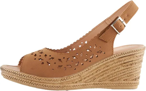 Vista 12 de Alexis Leroy tacón de cuña recortado Vamp Peep Toe Slingback sandalias de mujer Beige
