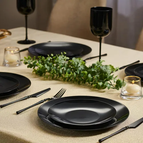 Vista 2 de Plasticpro - Juego de platos combinados de 32 piezas que incluye platos de 16 a 7 pulgadas y platos de 16 a 10 pulgadas de plástico negro