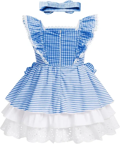 Vista 2 de Vestido de guingán con diadema para bebé vestido de princesa para cumpleaños sesión de fotos