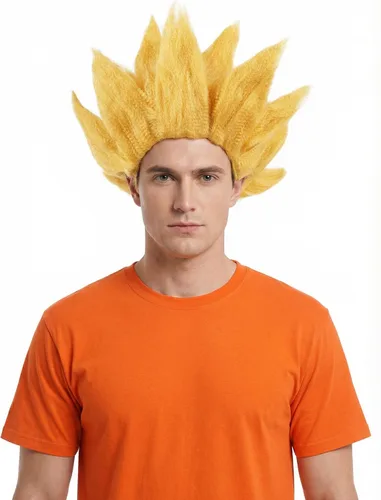 Vista 4 de Miccostumes - Peluca para disfraz de hombre de Goku Dragon Ball Negro