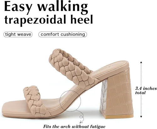 Vista 2 de JENN ARDOR Sandalias de tacón grueso para mujer, sandalias trenzadas con tiras y punta cuadrada para mujer, sandalias cómodas de vestir