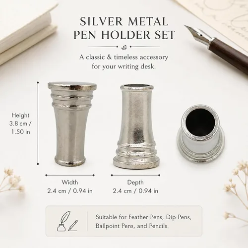 Vista 2 de LUOZZY 3 unids Metal Single Pen Holder para escritorio Base de pluma de cobre Soporte para oficina en casa (plata)
