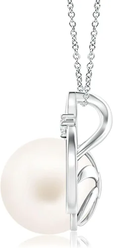 Vista 2 de Angara Freshwater Cultured Pearl Solitaire with Diamond Pendant Necklace for Women in Sterling Silver 14K White Gold June Birthstone Jewelry Gift