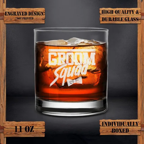 Vista 3 de Pajarita de escuadrón del novio de cristal de whisky - Regalo para padrinos de boda despedida de soltero