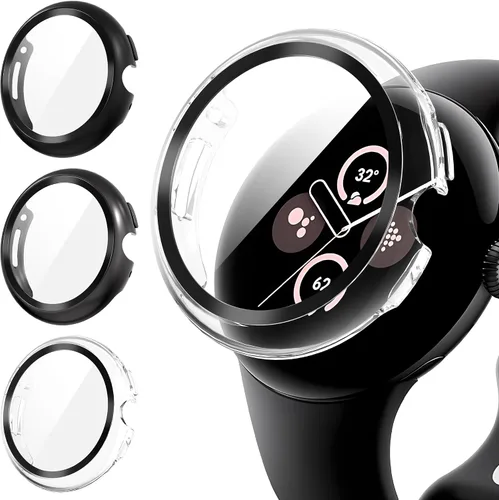 Vista 9 de Suoman Paquete de 3 fundas para Google Pixel Watch 3/2/1 de 1.614 pulgadas, [antiarañazos] protector de pantalla de vidrio templado 9H + cubierta