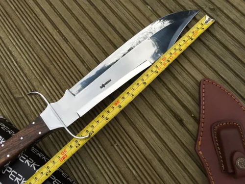 Vista 6 de Perkin Cuchillo de caza con funda de cuero, hoja de acero 440C con mango de madera de nogal