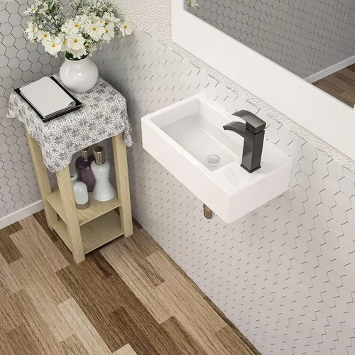 Vista 15 de Dcolora Lavabo de Recipiente Negro Rectangular de 40,6 x 30,5 cm Negro Mate Lavabo de Baño Rectangular sobre Encimera Cerámica Porcelana Lavadero