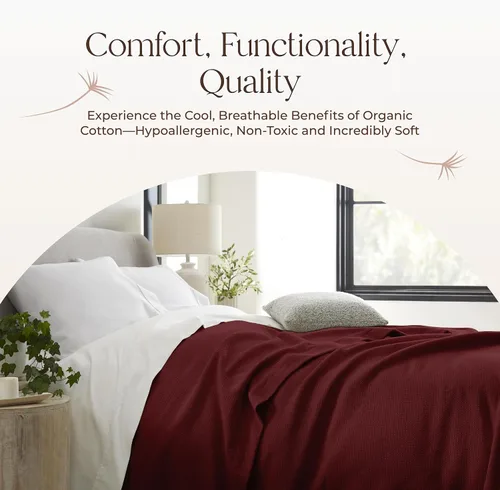 Vista 9 de Manta 100% algodón orgánico – Manta de algodón orgánico certificado GOTS & Fairtrade para cama con tejido de punto individual suave, pesado