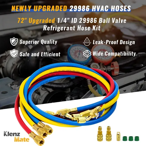 Vista 2 de Mangueras HVAC 29986 Plus II de 1/4 pulgadas, ranura de alivio de presión personalizada, adaptador de conversión R-410A, mangueras compactas