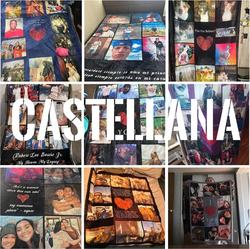Vista 5 de Manta personalizada regalo conmemorativo con collage de texto fotográfico: fabricada en Estados Unidos, 10 fotos, manta personalizada con mis