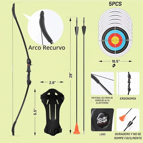 Vista 2 de crazymouse Bow and Arrow for Teens Beginners Adults Recurve Bow Set 8 Arrows 5 Target Face Archery Longbow Kit Backyard Games Gift for Outdoor