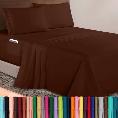 Vista 43 de Elegant Comfort Lujoso juego de sábanas de microfibra de alta calidad 1500 hoteleras bordadas de tres líneas más suaves de 4 piezas, resistente a