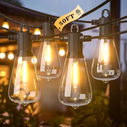 Vista 15 de Kawaya Guirnalda de luces para patio al aire libre: luz LED de 25 pies para patio exterior con 12 bombillas vintage inastillables - 2700 K regulable