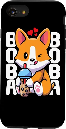 Vista 18 de Funda Kawaii con diseño de corazón de té de burbujas para iPhone 16 Kawaii Boba Dog Corgi Tea Drink