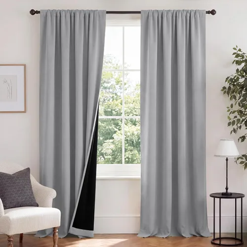 Vista 27 de NICETOWN Biscotti Beige 100% Cortinas opacas de 45" de largo para cocina, bolsillo con varilla para sótano completamente opaco, cortinas térmicas