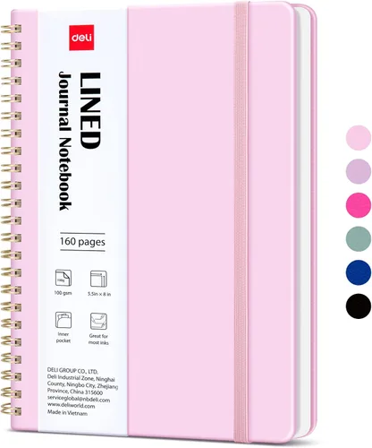 Vista 12 de deli Black Lined Spiral Journal Notebook, 160 Pages, A5 (5.5"x8") Hardcover Writing Notebook, College Ruled Spiral Bound Journal for Women & Men