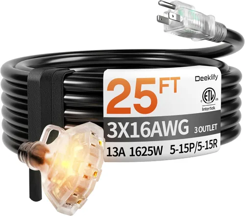 Vista 19 de Cable de extensión negro para exteriores de calibre 16 de 50 pies