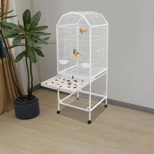 Vista 8 de Jaula para pájaros con parte superior abierta, de 54 pulgadas, con bandeja extraíble, jaulas enrollables para pájaros con ruedas para periquitos