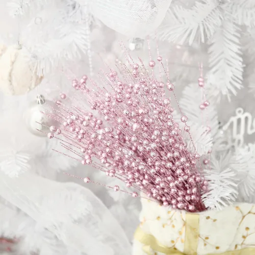 Vista 6 de 12 piezas de bayas artificiales con purpurina rosa, púas artificiales de Navidad con tallos de bayas para decoraciones de Navidad, palos falsos