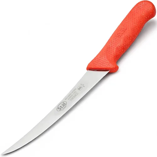 Vista 2 de Winco Cuchillo de deshuesado de acero alemán de grado comercial de 6 pulgadas, curvado, rojo