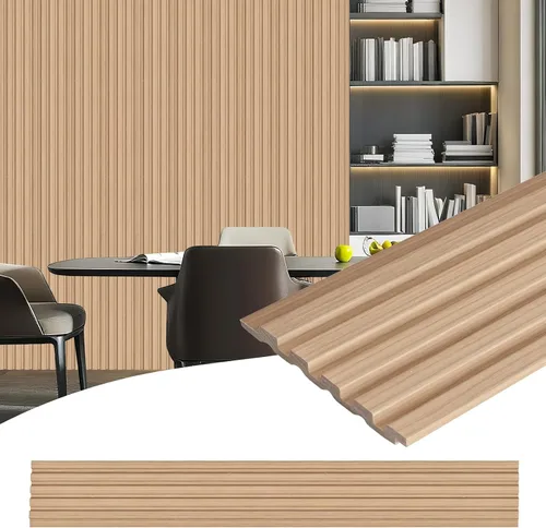 Vista 8 de Paquete de 8 paneles de pared con listones 3D, paneles de pared de madera sintética insonorizados para decoración de interiores, 47.2 x 6.3 Negro