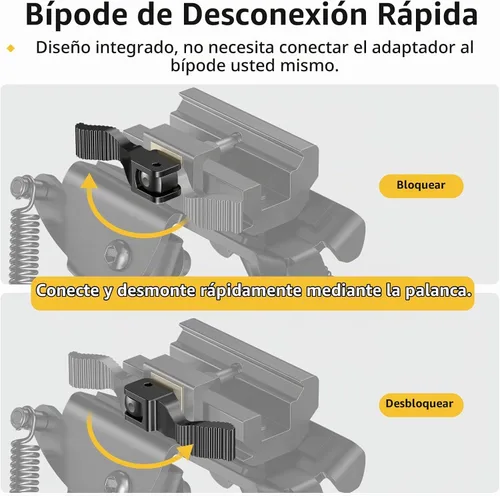 Vista 2 de CVLIFE bifurcación de 6- 9 pulgadas para rifle táctico, resorte ajustable con adaptador de liberación rápida