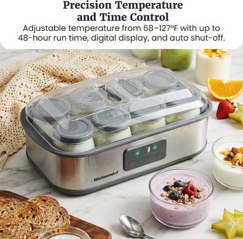 Vista 5 de Elite Gourmet ProBioticPRO™ Máquina digital de yogur, control programable de temperatura y tiempo (68-127°F), incluye 8 frascos de vidrio (6 onzas)