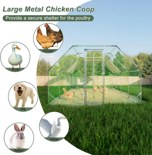Vista 5 de Jaula de metal galvanizado grande de 9.94 x 25.68 pies con techo inclinado y puertas con cerradura, gallinero con techo inclinado y puertas