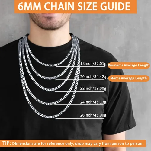 Vista 3 de Jewlpire Silver Chain Gold Chain for Men Women Boys - Diamond Cut Miami Mens Cuban Link Chain Necklace 4mm6mm Mens Chain 18K Gold Plated316L