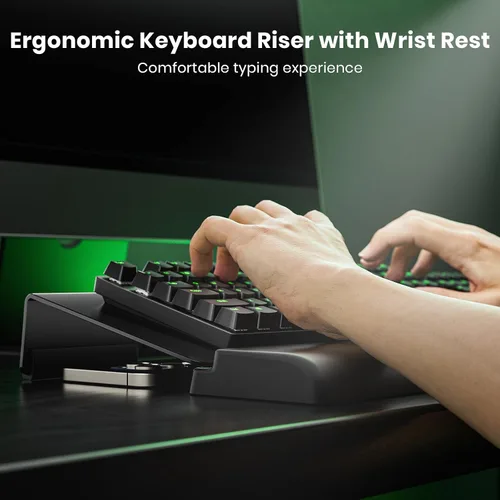 Vista 7 de Klearlook - Soporte compacto para teclado con reposamuñecas de silicona y ajuste de altura de 3 niveles, acrílico de 16.85 x 5.5 pulgadas, elevador