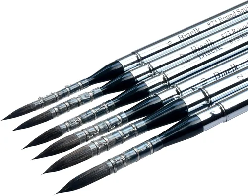 Vista 8 de 873Round - Pinceles de pintura profesionales para acuarela, 6 piezas, ardilla sintética, pelo mixto, juego de pinceles de bolsillo de viaje