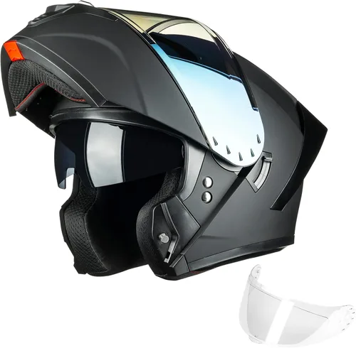 Vista 11 de ILM Casco modular de motocicleta para adultos, de cara completa, abatible, con doble visera, Street Bike Racing DOT modelo MM966