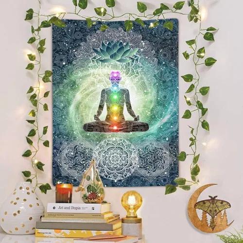 Vista 3 de DYNH Tapiz de Chakra, Tapiz de Yoga Meditación de Siete Chakras Zen Decorativo para Colgar en la Pared para Dormitorio, Tapices Espirituales Hippie