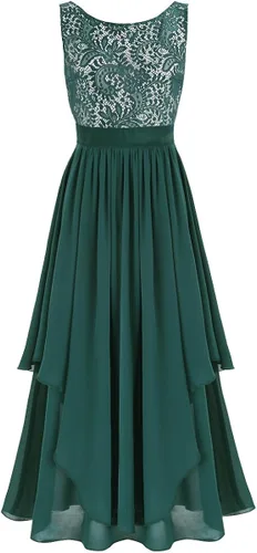 Vista 4 de YiZYiF Womens Elegant Sleeveless V-Back Black Lace Bridesmaid Maxi Long Dress